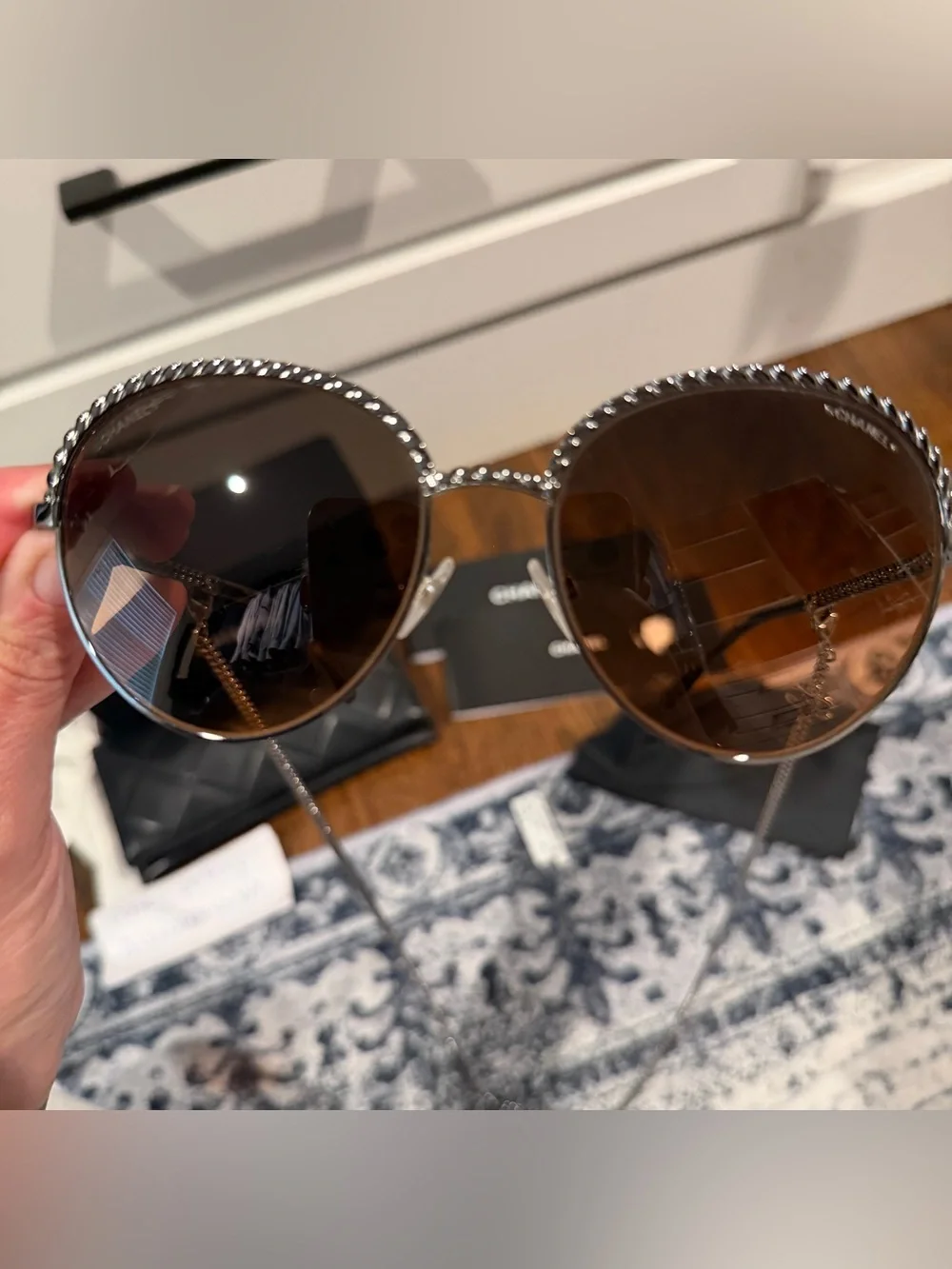 Chanel Pantos Sunglasses with Chain Brown Lenses